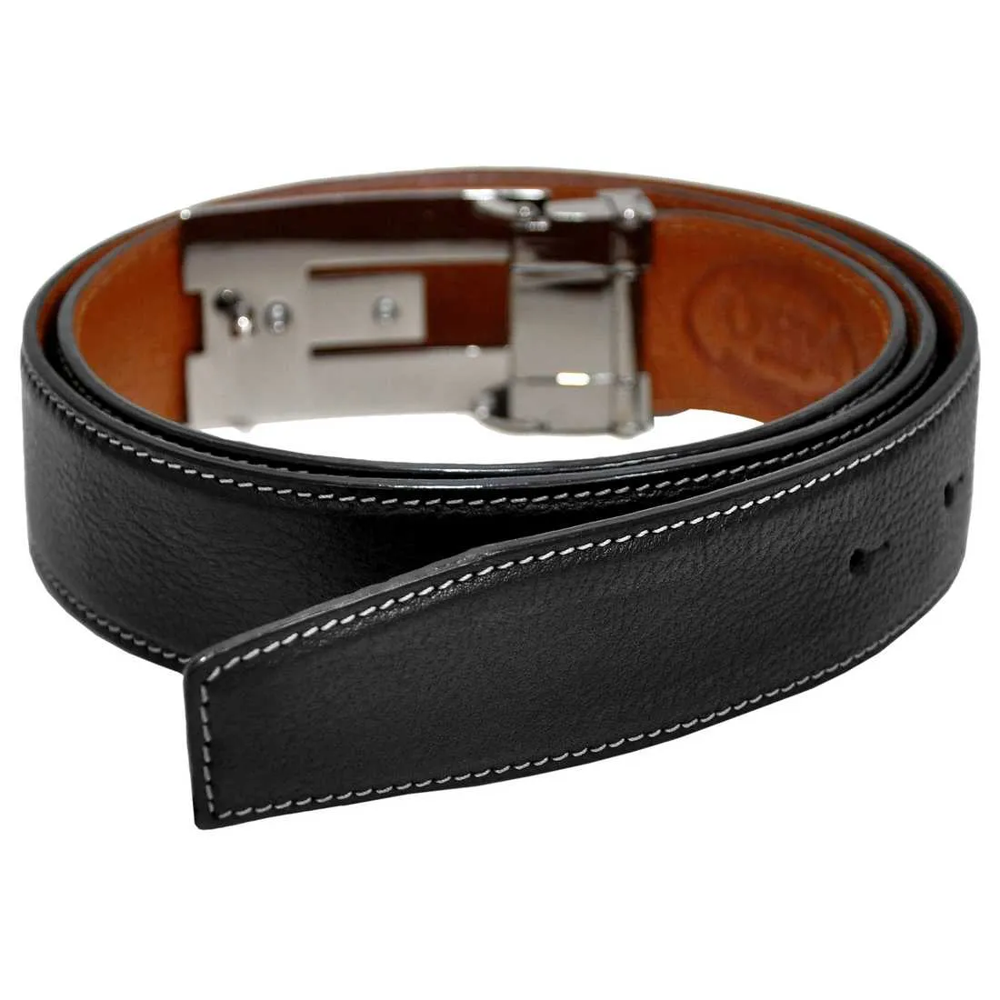 OHM New York Grained Soft Leather Perimeter Stitched Handmade Reversible Belts