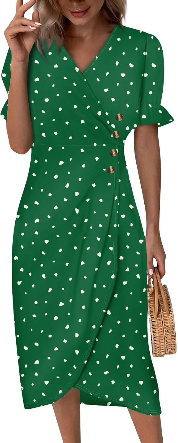 Pencil Summer Short Sleeve Tunic Dress Ladies Elegant Birthday Relaxed Fit Comfortable Dress Womens V Neck