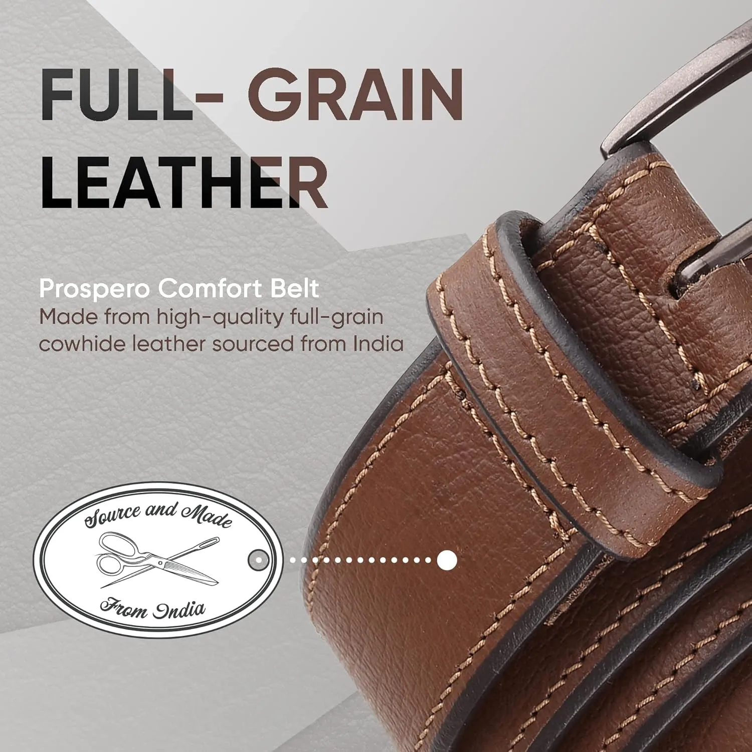Prospero Comfort Men's Casual Belt Super Soft Full Grain Leather Roller Buckle 38MM 1.5 inch Black Brown Tan