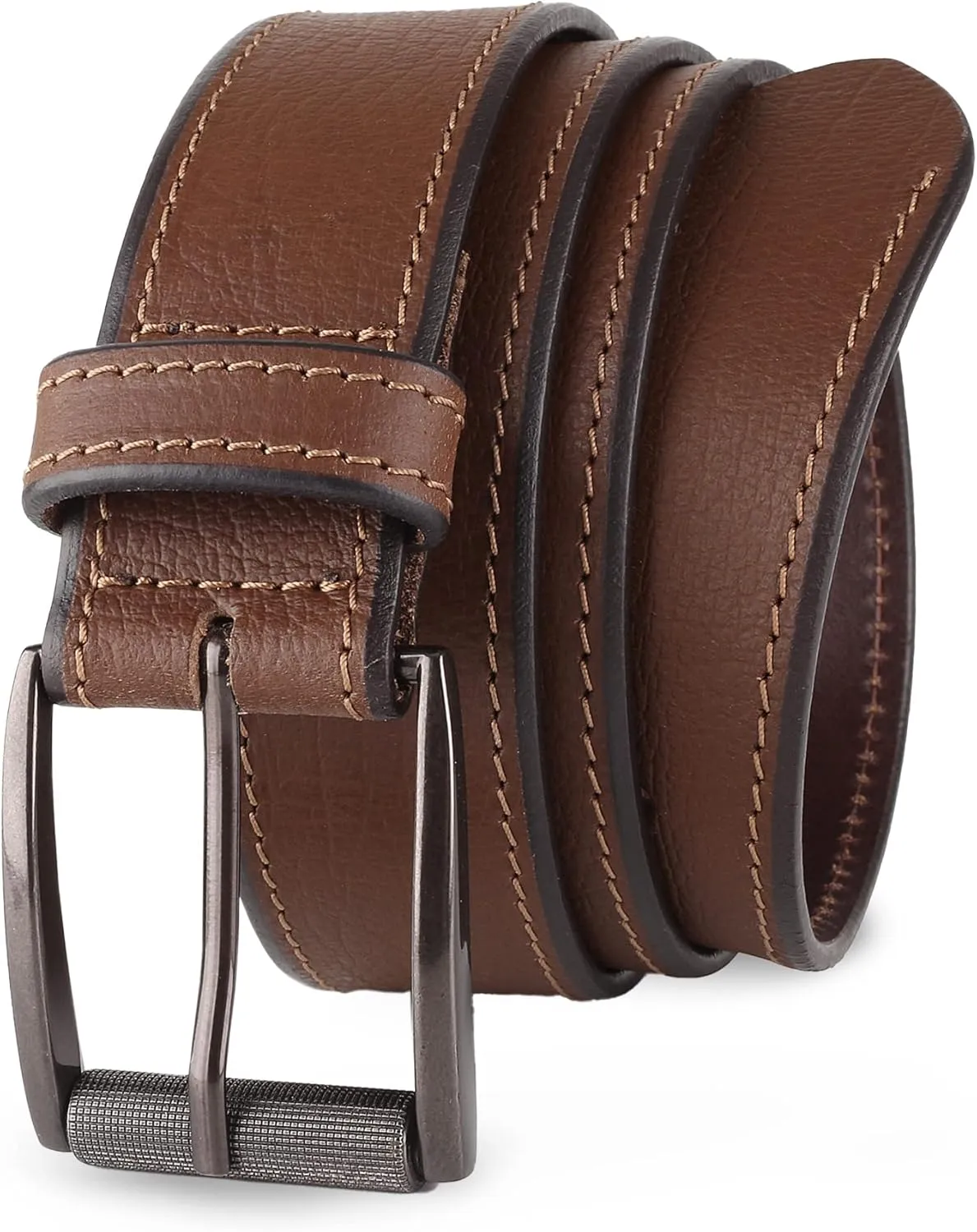 Prospero Comfort Men's Casual Belt Super Soft Full Grain Leather Roller Buckle 38MM 1.5 inch Black Brown Tan