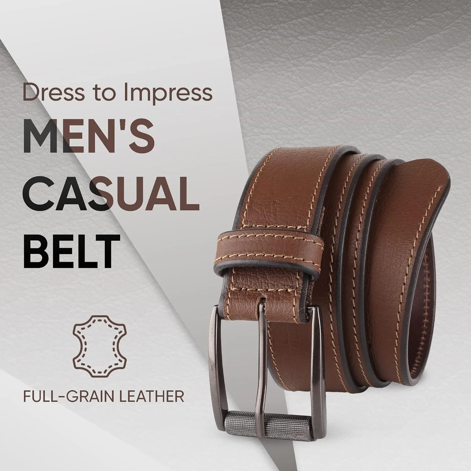 Prospero Comfort Men's Casual Belt Super Soft Full Grain Leather Roller Buckle 38MM 1.5 inch Black Brown Tan