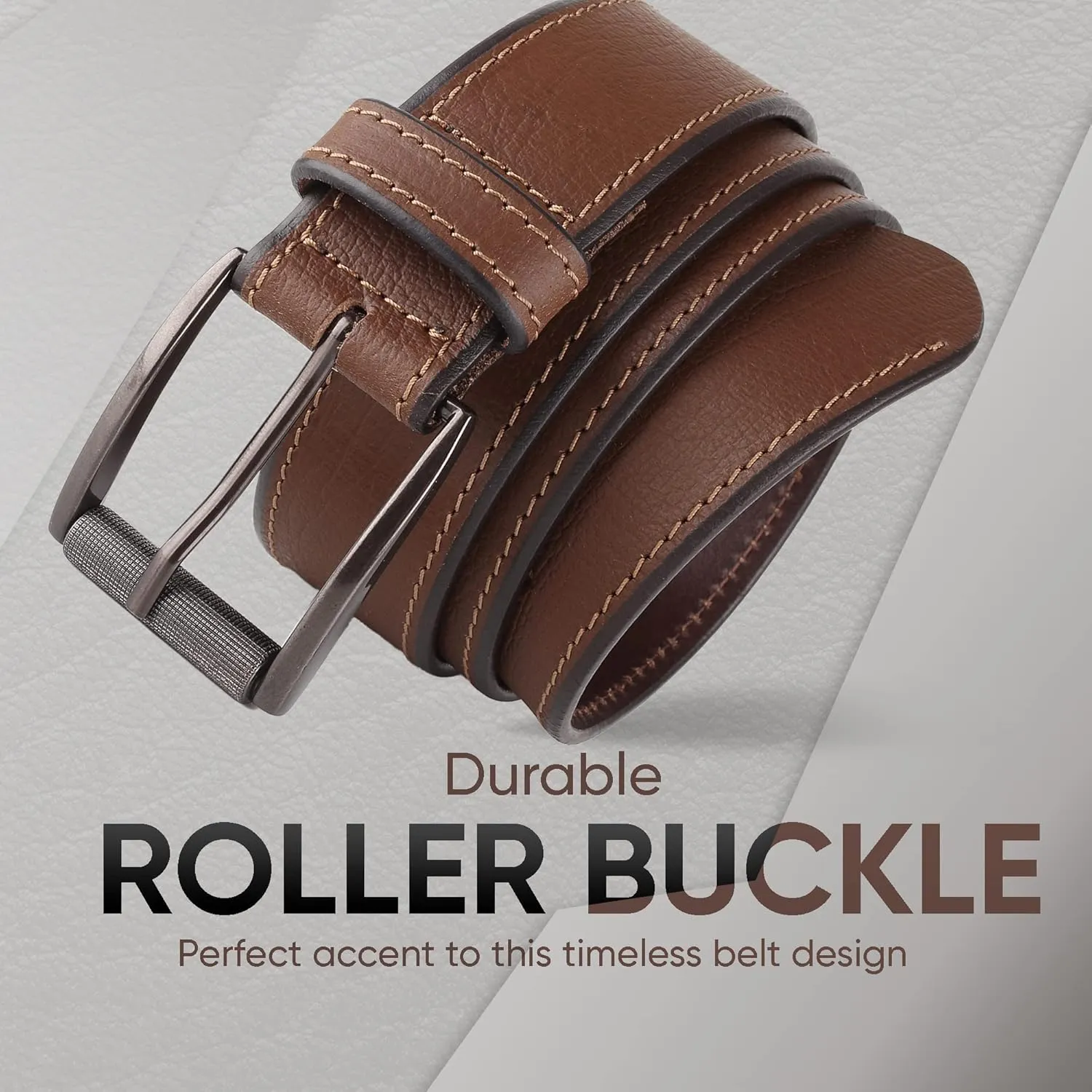 Prospero Comfort Men's Casual Belt Super Soft Full Grain Leather Roller Buckle 38MM 1.5 inch Black Brown Tan
