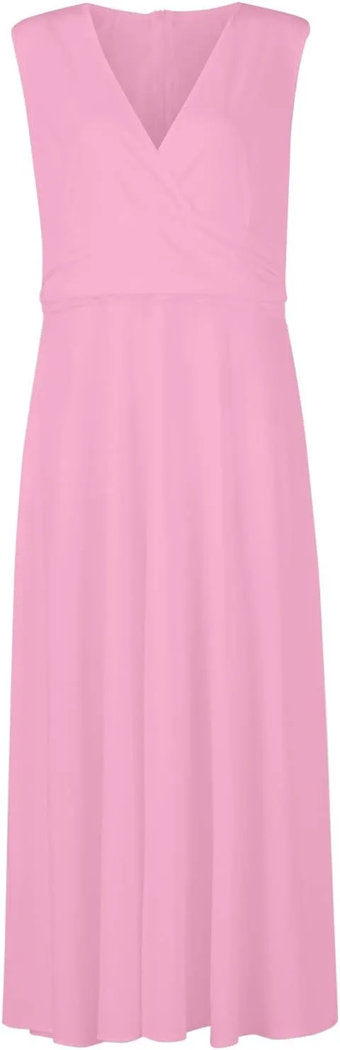 Summer Dresses for Women 2023 Trendy Solid Color Cold Shoulder Sleeve Maxi Ruffle Hem Fit and Flare Dresses