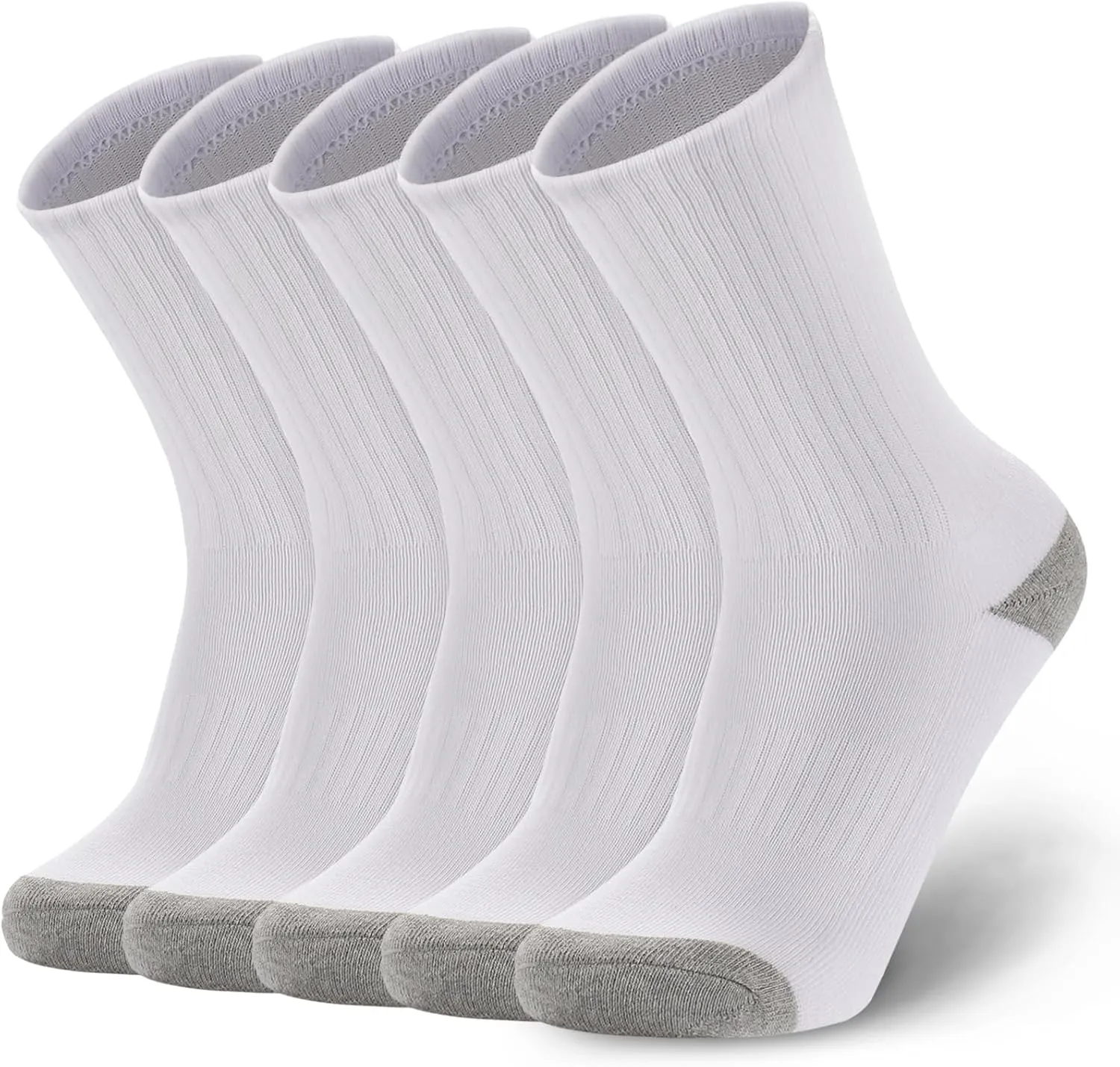 Ultrafun 5 Pairs Striped Crew Socks Cotton Cushioned Athletic Sports Running Socks for Men Women Teens