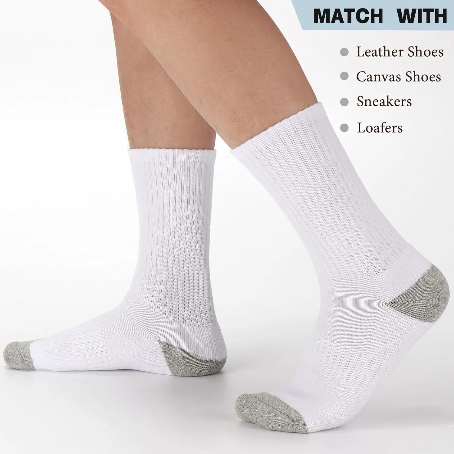 Ultrafun 5 Pairs Striped Crew Socks Cotton Cushioned Athletic Sports Running Socks for Men Women Teens