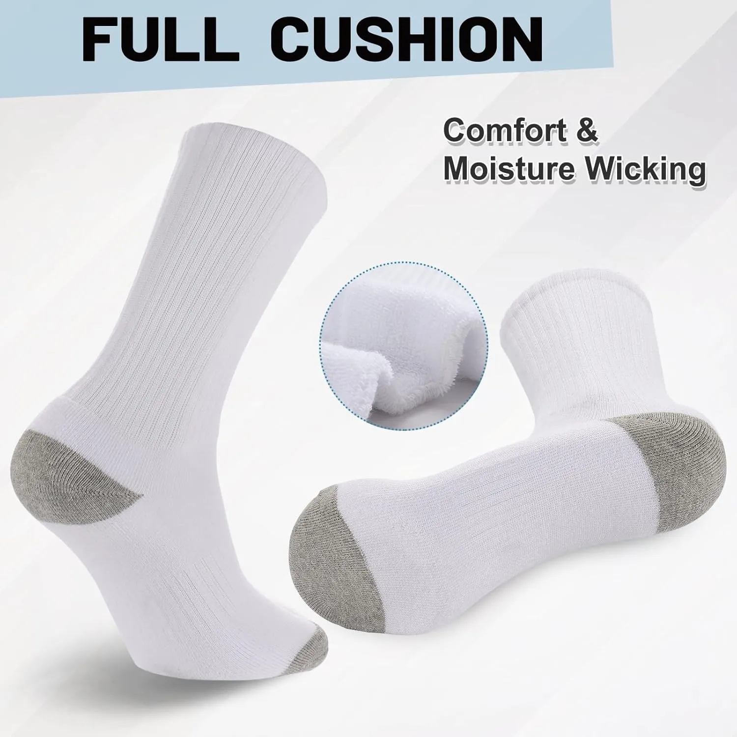 Ultrafun 5 Pairs Striped Crew Socks Cotton Cushioned Athletic Sports Running Socks for Men Women Teens