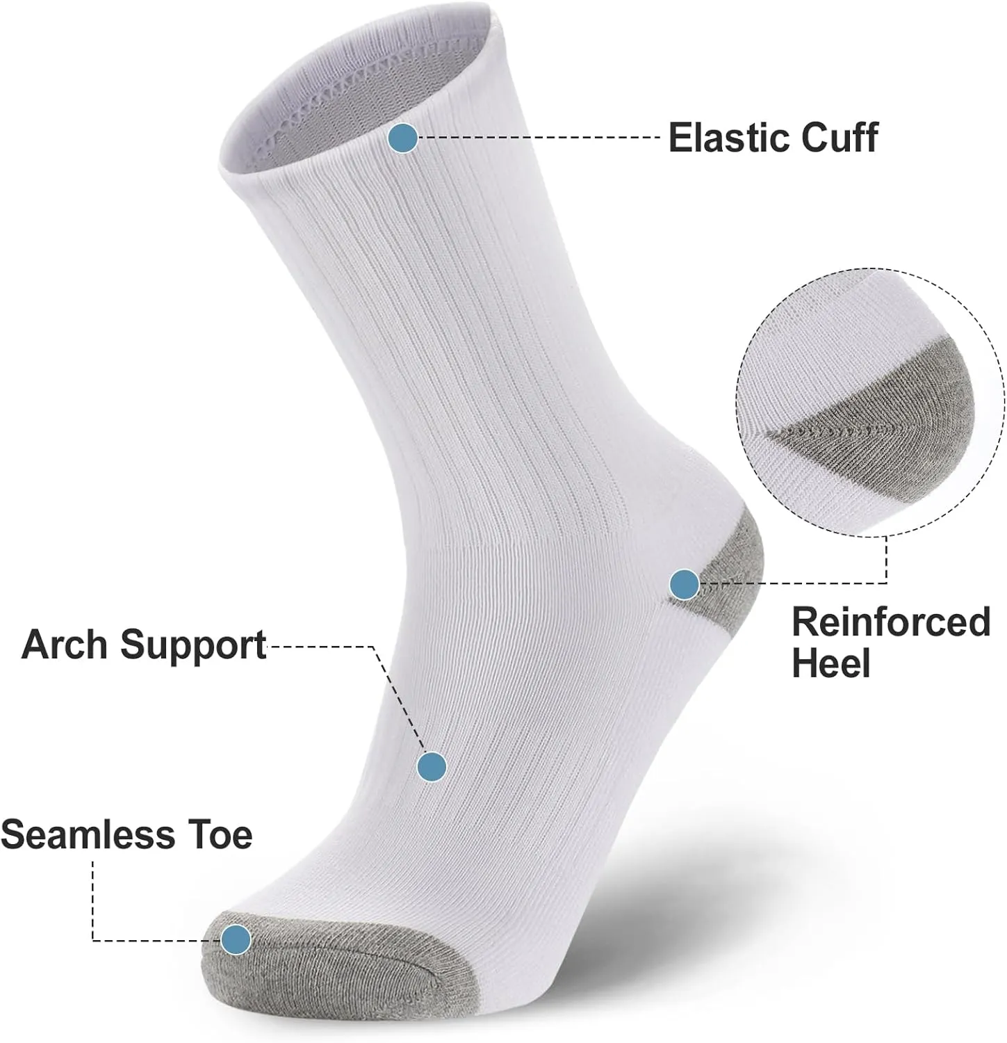 Ultrafun 5 Pairs Striped Crew Socks Cotton Cushioned Athletic Sports Running Socks for Men Women Teens
