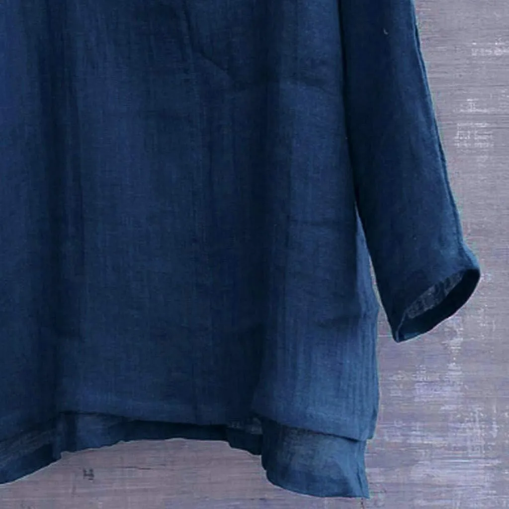 Unisex Plus Size V-Neck Lightweight Oversize Tops Casual Loose Linen Summer Beach Shirts Long Sleeve Cotton Yoga Slouchy Tee