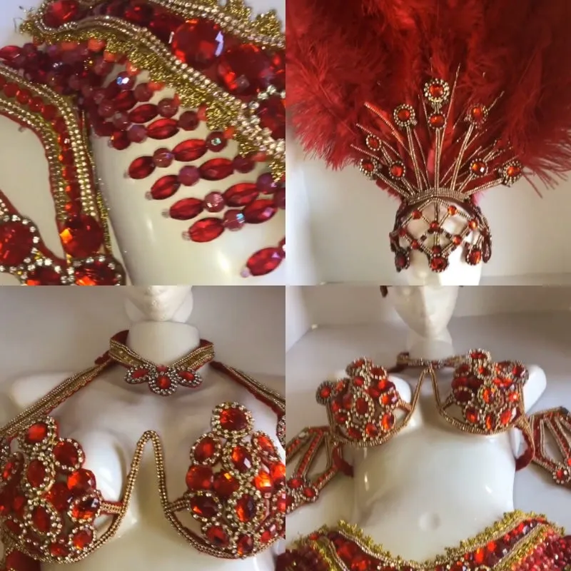 Vermelho Majestoso Plumes Bikini