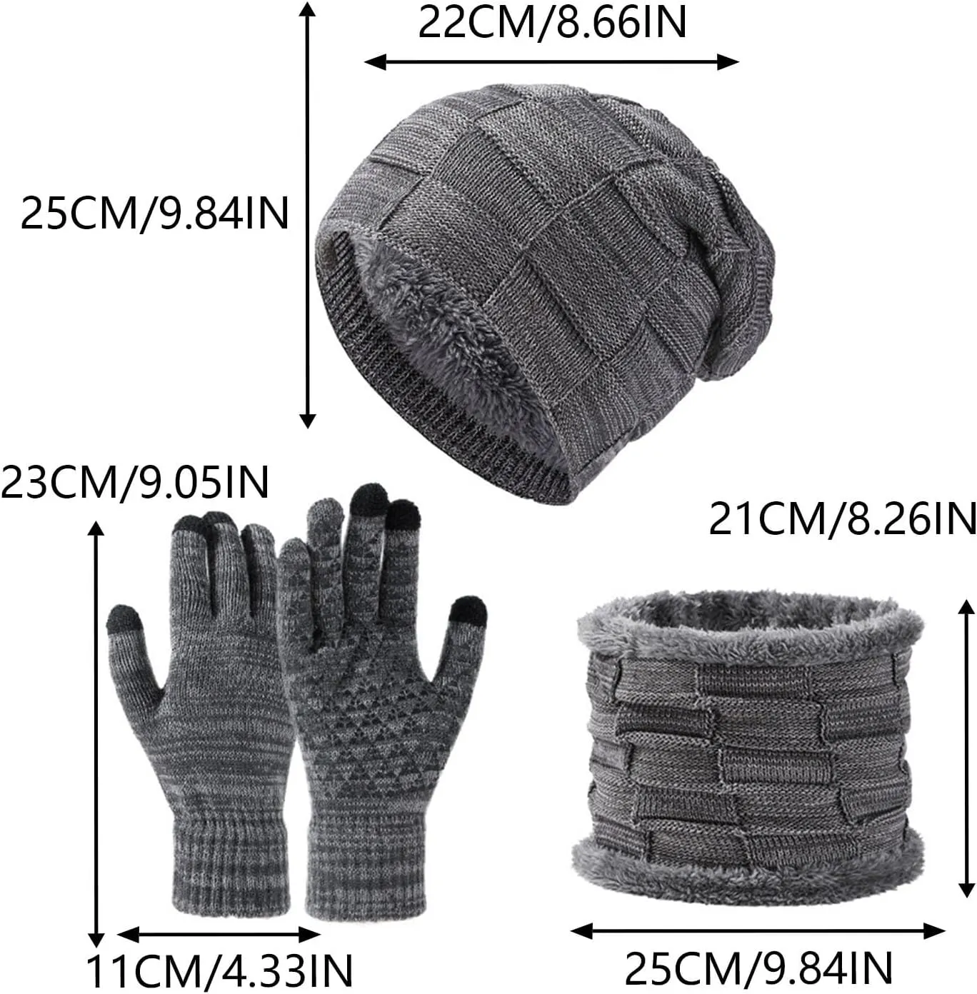 Winter Beanie Hat Warm Scarf Gloves Set For Women Soft Knit Beanies Fuzzy Sherpa Lined Neck Scarf Snow Slouchy Cap