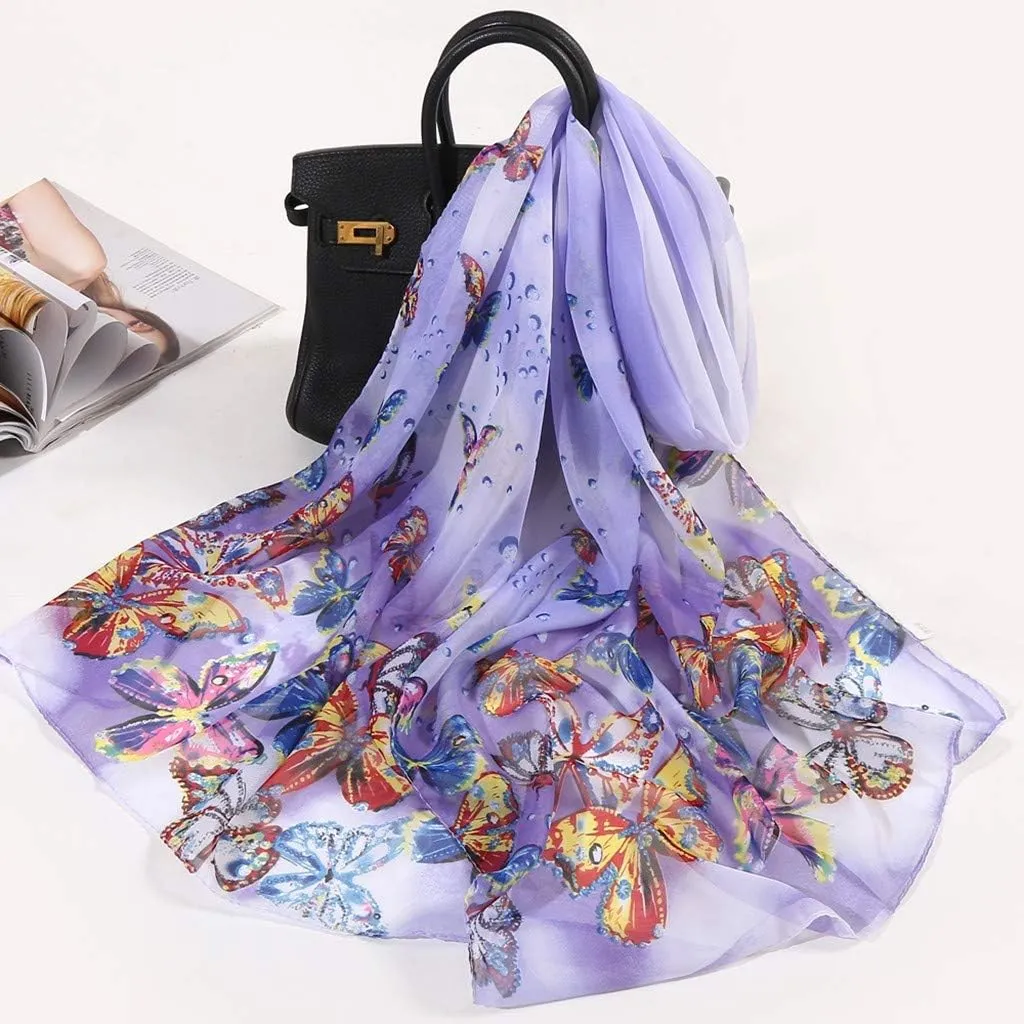 Women Heated Scarf Women Silk Scarf Simulation Scarves Long Wrap Flower Soft Print Women Scarf Silk 160 * 50cm Shawl Scarf