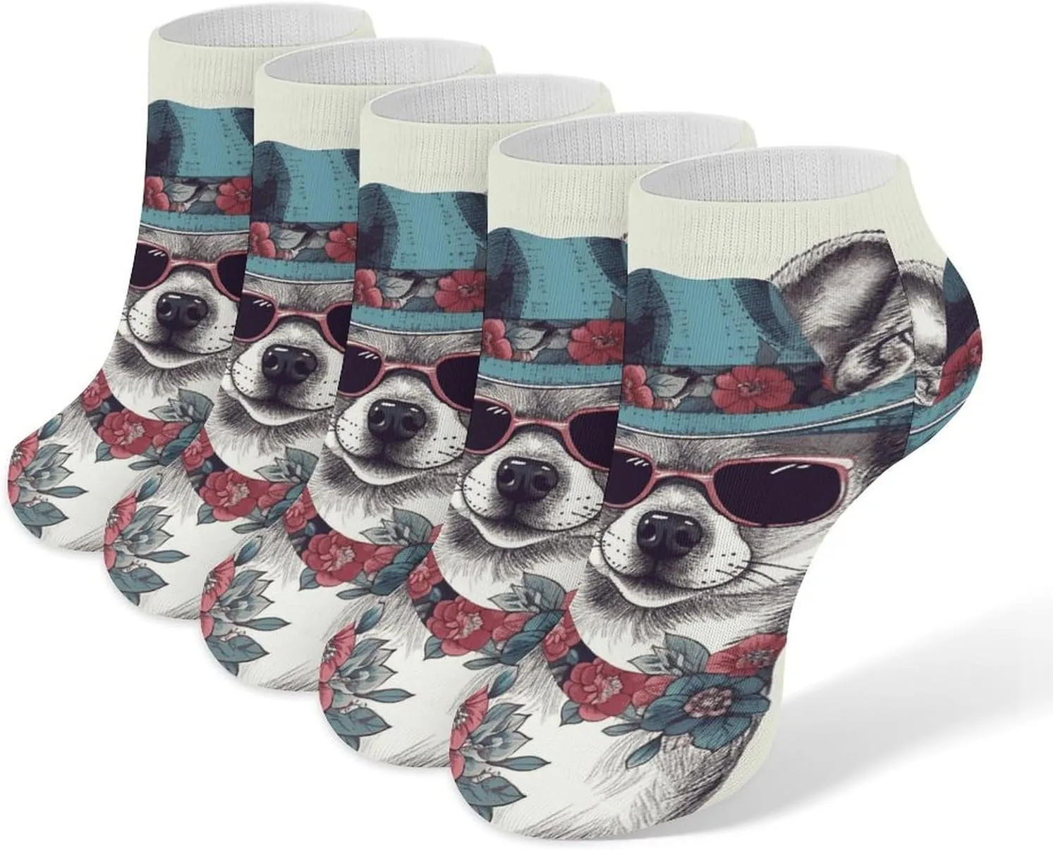 Women Socks Chihuahua Dog Wearing Hat Printed Christmas Socks Ankle Socks Athletic Socks Slipper Socks No Show Socks