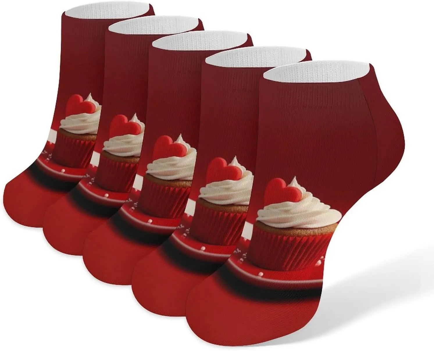Women Socks Cupcakes with Red Hearts Printed Christmas Socks Ankle Socks Athletic Socks Slipper Socks No Show Socks
