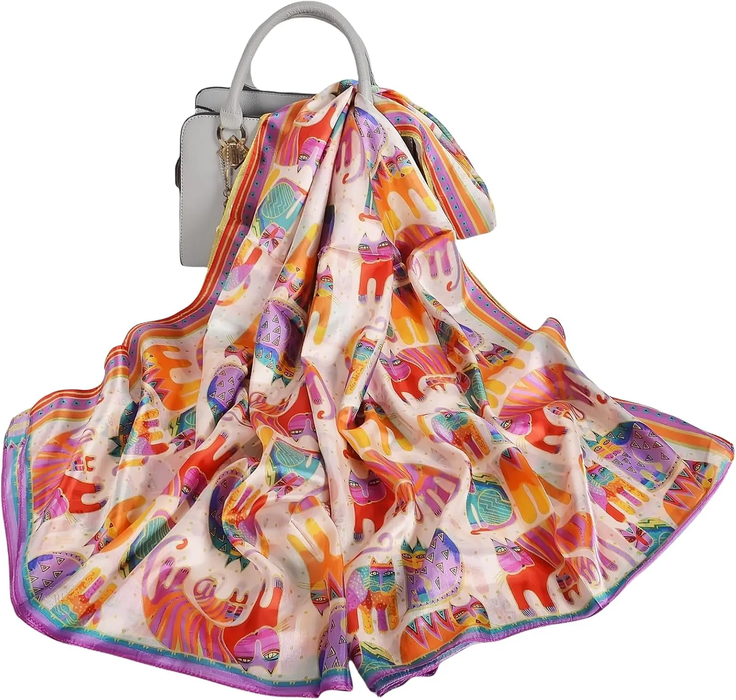 Women's 100% Mulberry Silk Long Scarf-Floral Print Lightweight Scarves-Oblong Summer Travel Sunscreen Shawl 69" x 43"