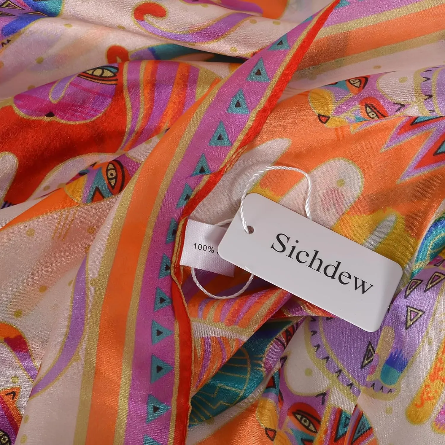 Women's 100% Mulberry Silk Long Scarf-Floral Print Lightweight Scarves-Oblong Summer Travel Sunscreen Shawl 69" x 43"