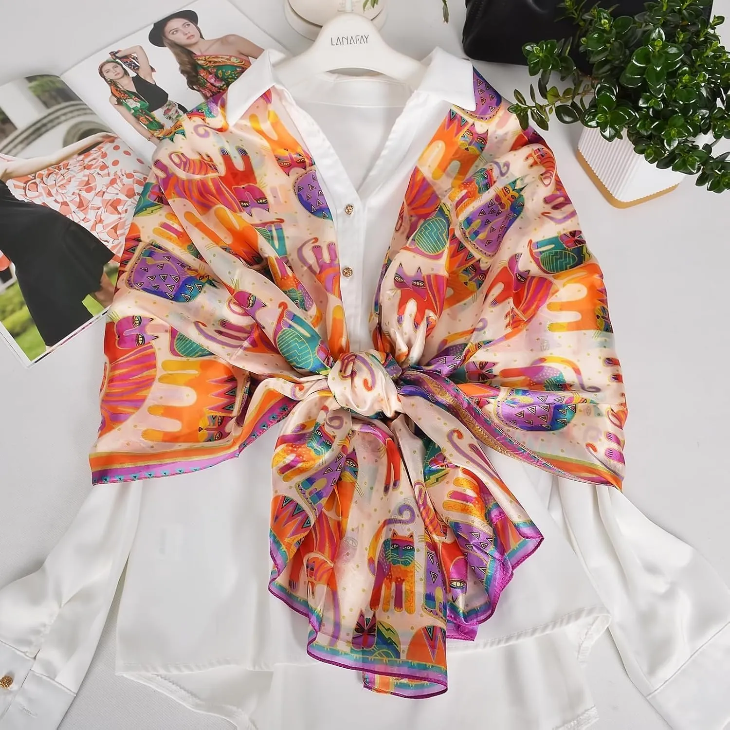 Women's 100% Mulberry Silk Long Scarf-Floral Print Lightweight Scarves-Oblong Summer Travel Sunscreen Shawl 69" x 43"