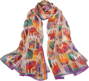 Women's 100% Mulberry Silk Long Scarf-Floral Print Lightweight Scarves-Oblong Summer Travel Sunscreen Shawl 69" x 43"