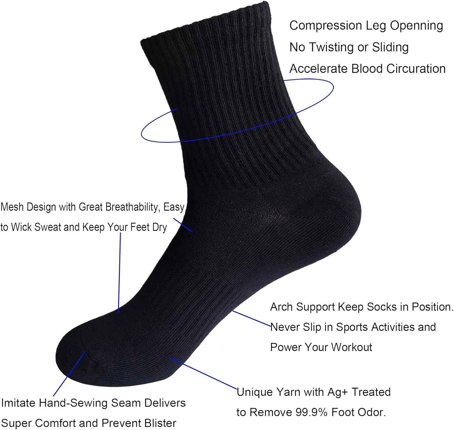 Womens 6-Pack Anti Odor Quarter Crew Moisture Wicking Sports Cotton Socks for Athletes Foot, Size 6-10