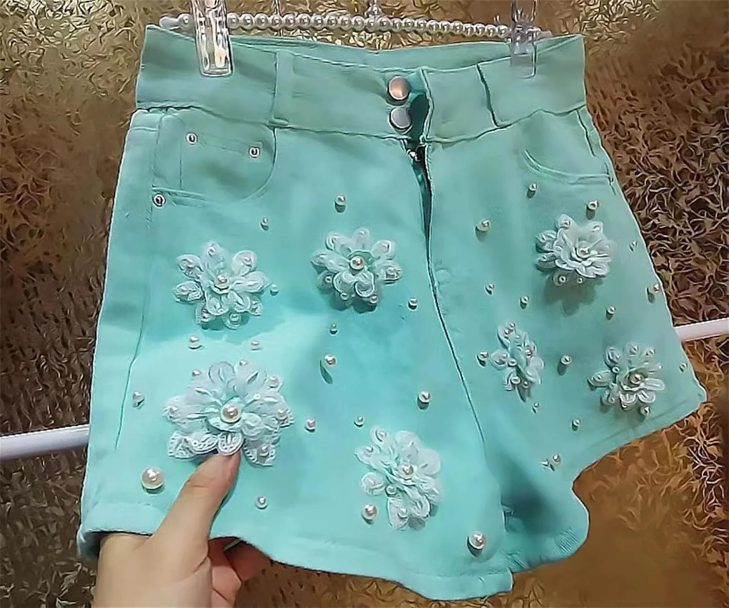 Womens Embroidery Denim Shorts Spring Summer High Waist Vintage Boho Chic Style