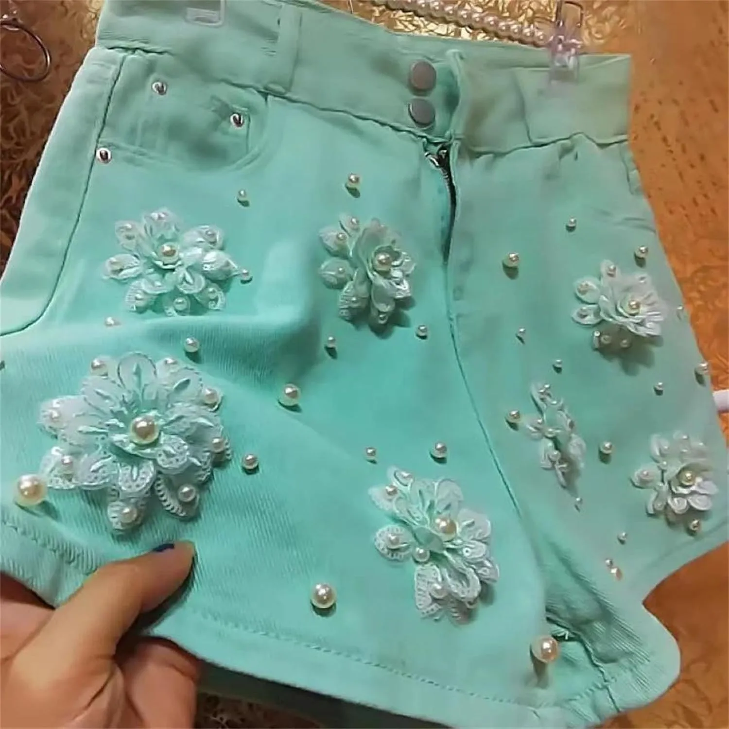 Womens Embroidery Denim Shorts Spring Summer High Waist Vintage Boho Chic Style