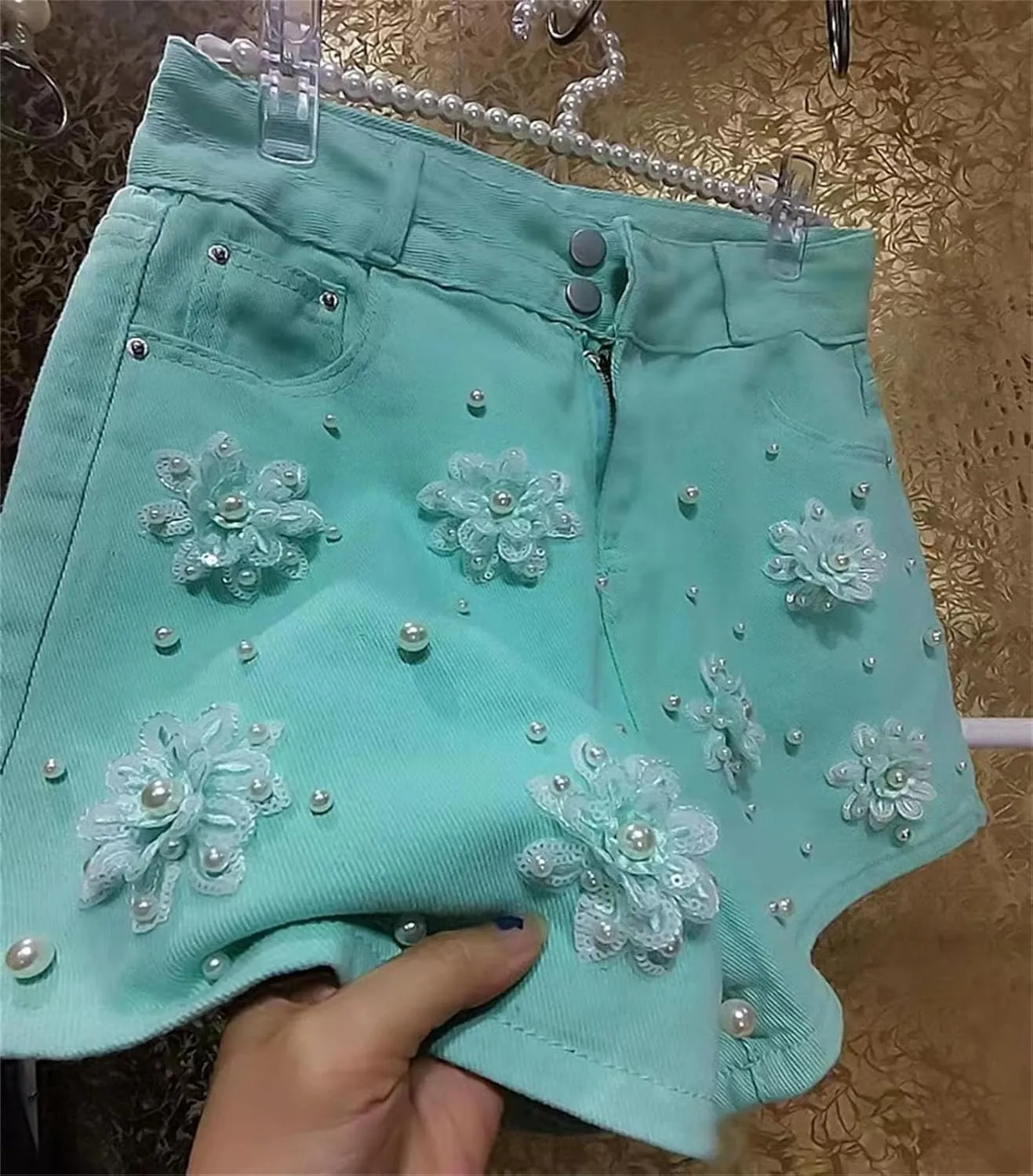 Womens Embroidery Denim Shorts Spring Summer High Waist Vintage Boho Chic Style