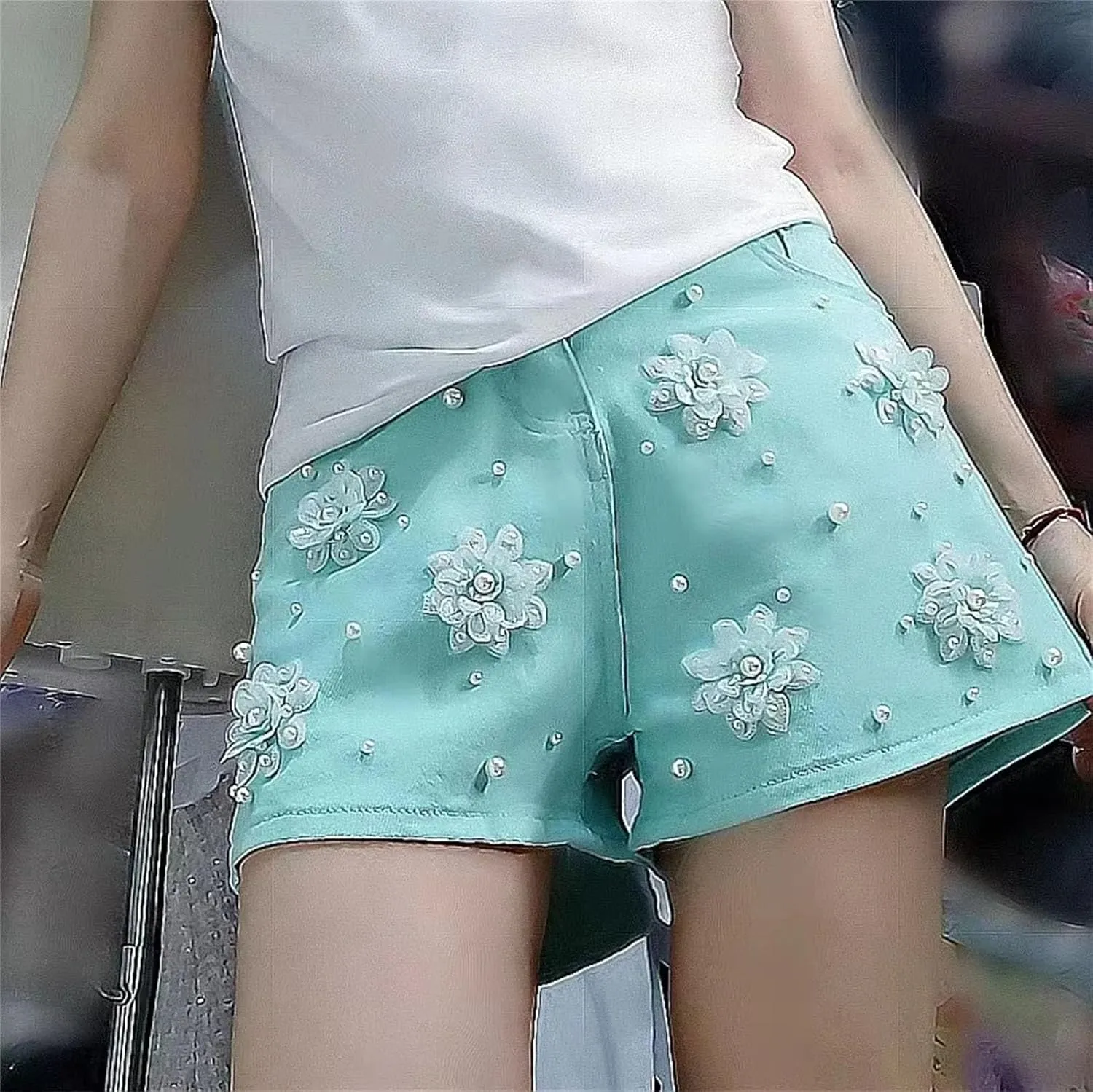 Womens Embroidery Denim Shorts Spring Summer High Waist Vintage Boho Chic Style