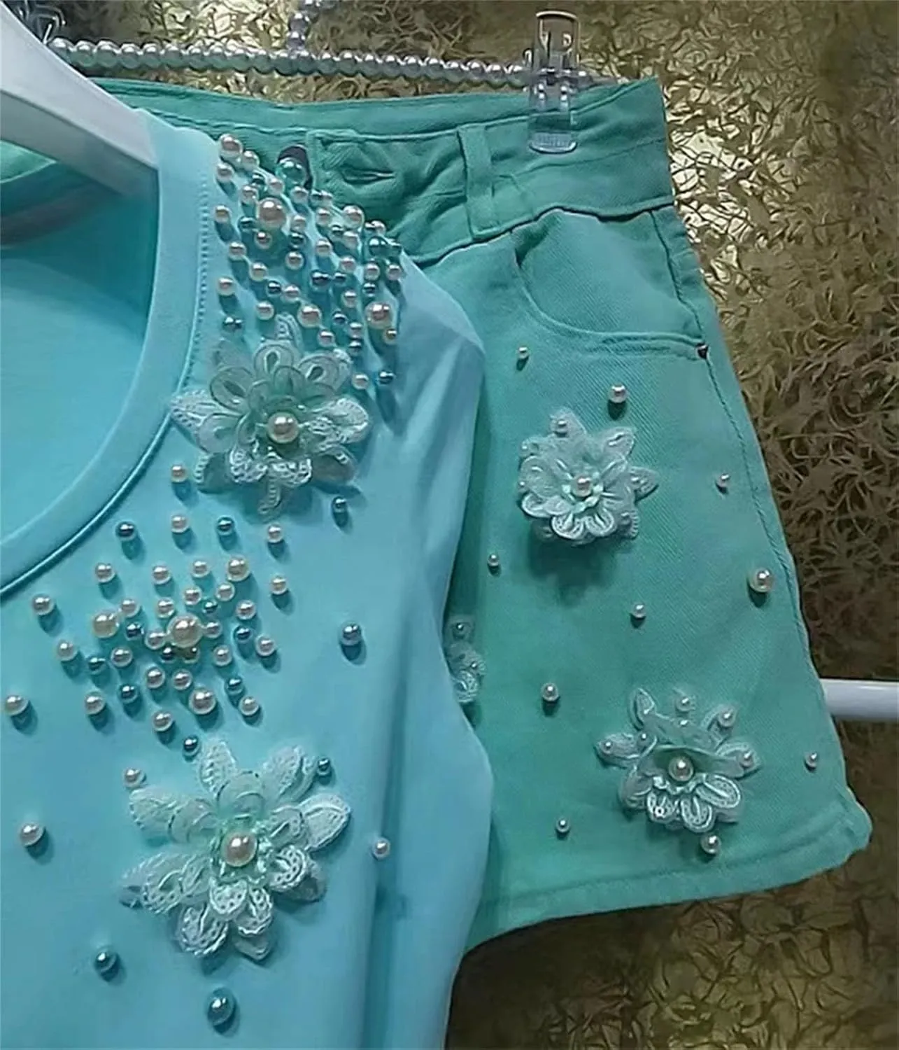 Womens Embroidery Denim Shorts Spring Summer High Waist Vintage Boho Chic Style