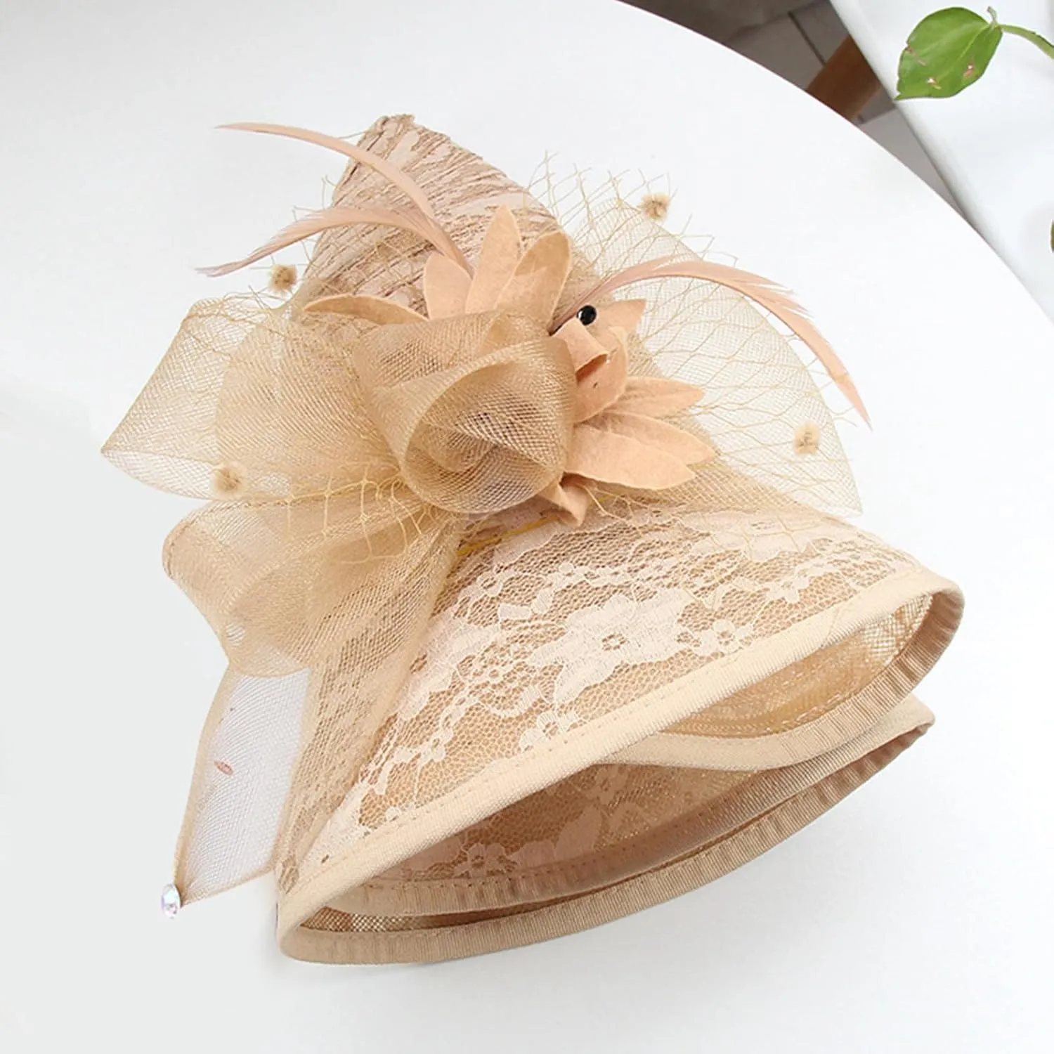 Women's Lace Mesh Flower Top Hat Summer Shade Foldable Sunblock Basin Hat Outdoor Large Rim Beach Sun Wicker Hat