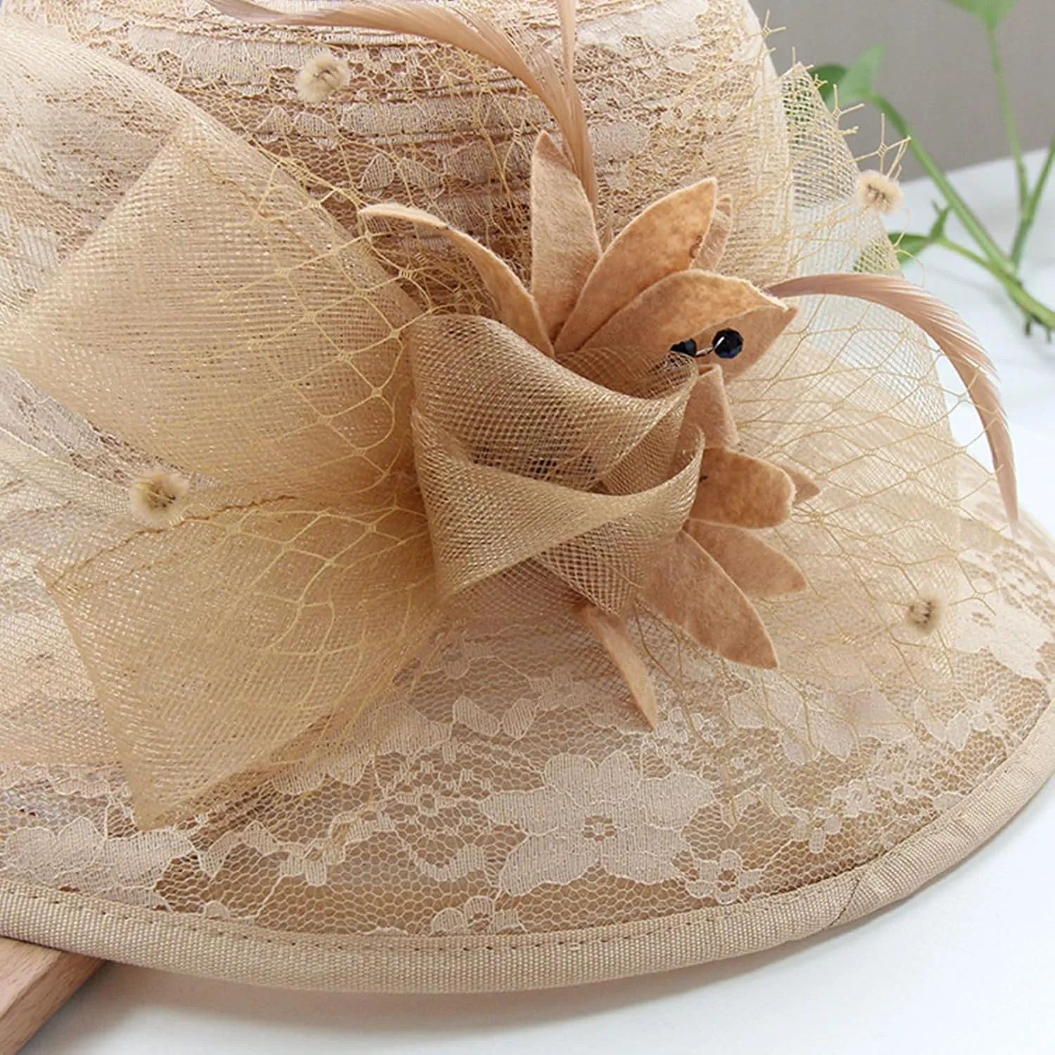 Women's Lace Mesh Flower Top Hat Summer Shade Foldable Sunblock Basin Hat Outdoor Large Rim Beach Sun Wicker Hat