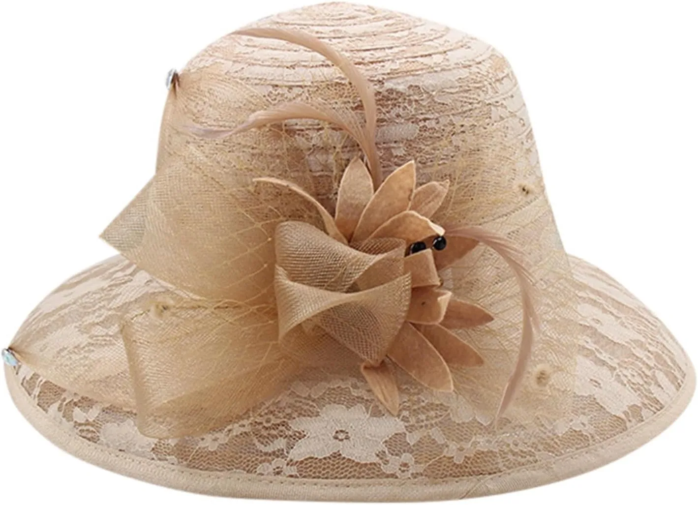 Women's Lace Mesh Flower Top Hat Summer Shade Foldable Sunblock Basin Hat Outdoor Large Rim Beach Sun Wicker Hat