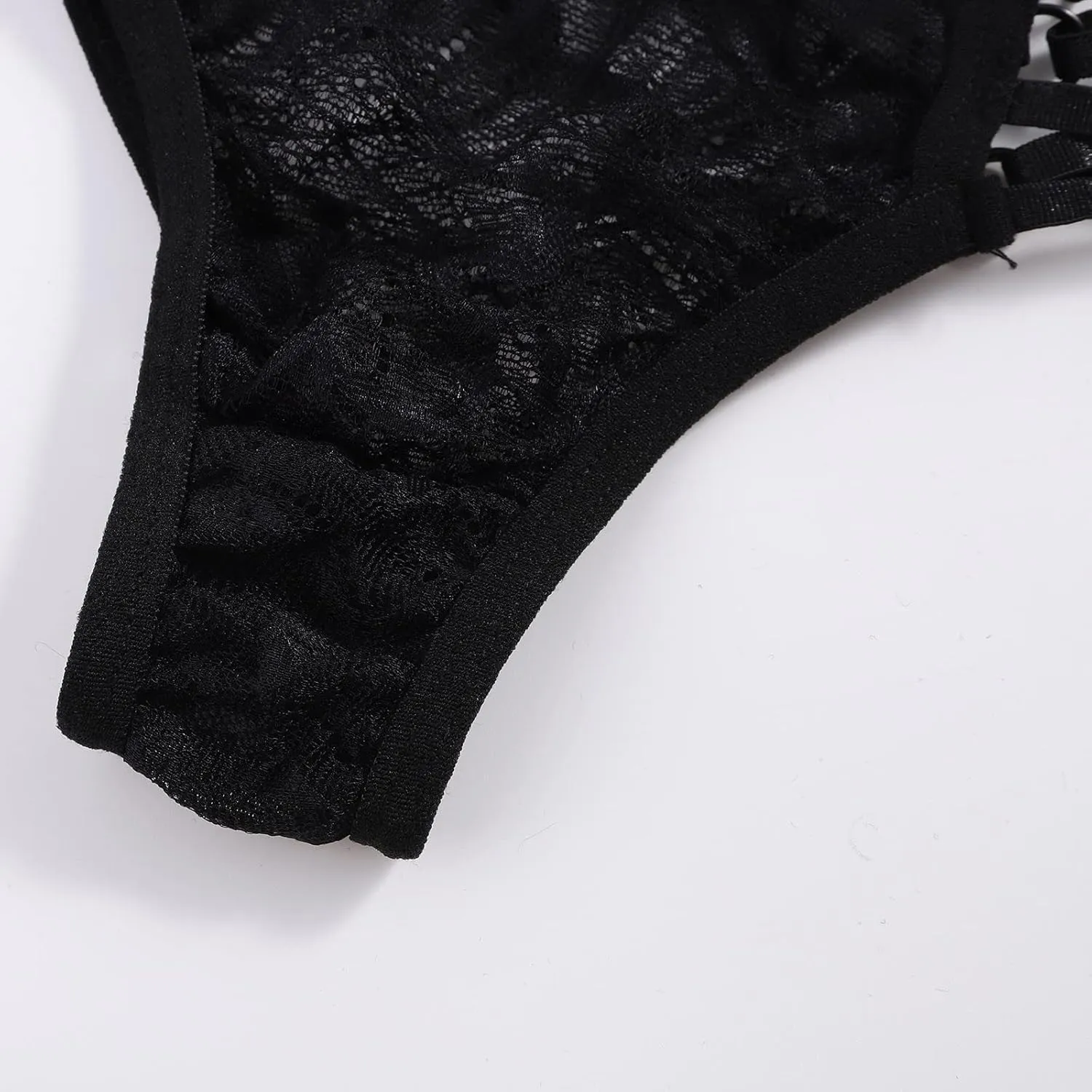 Women's Sexy Sleepwear Set Floral Lace Adjustable Bralette with Garter Belts Thong Fashion Lightweight Love Lingerie