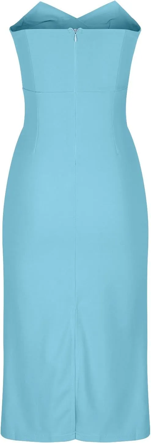 Womens Summer Bodycon Tube Midi Dress Sexy Slim Fitted Strapless Going Out Casual Elegant Evening Party Cocktial Dresses