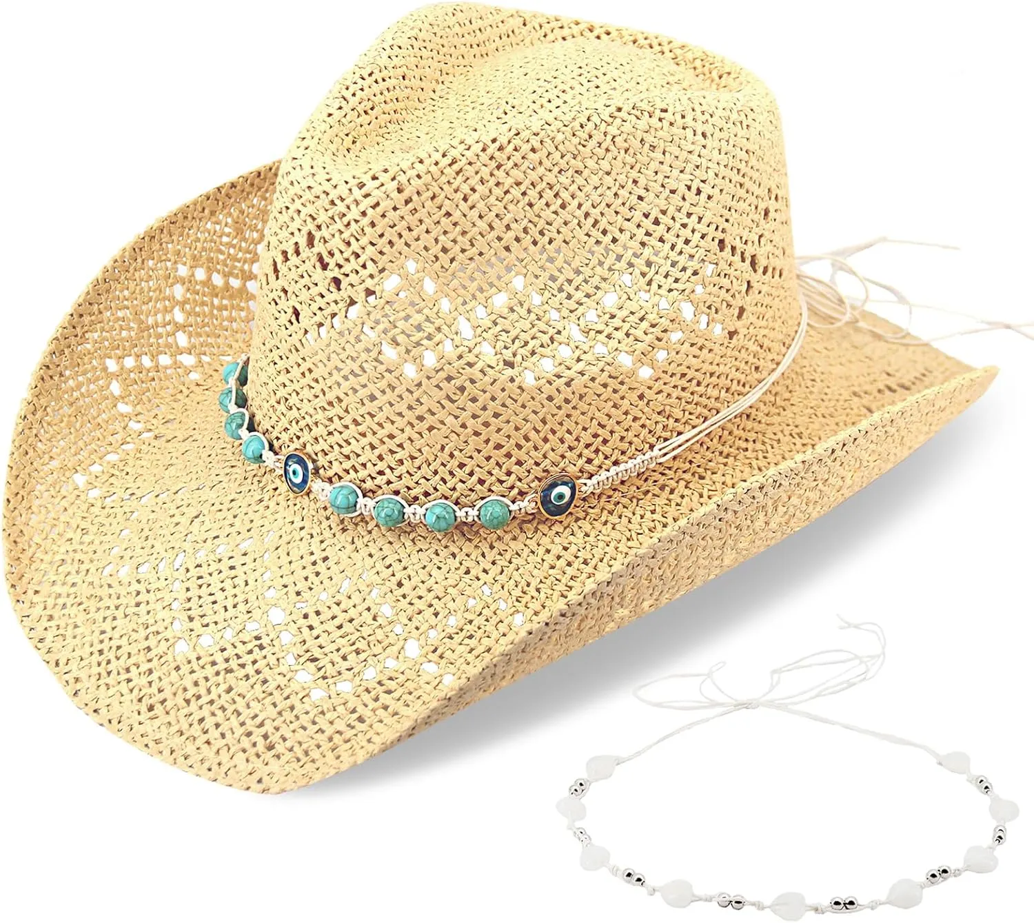 Women's Western Cowgirl Hat Men's Cowboy Hat Straw Cowboy Hat Woven Sun Hat Western HatUnique Two Decorative Bands