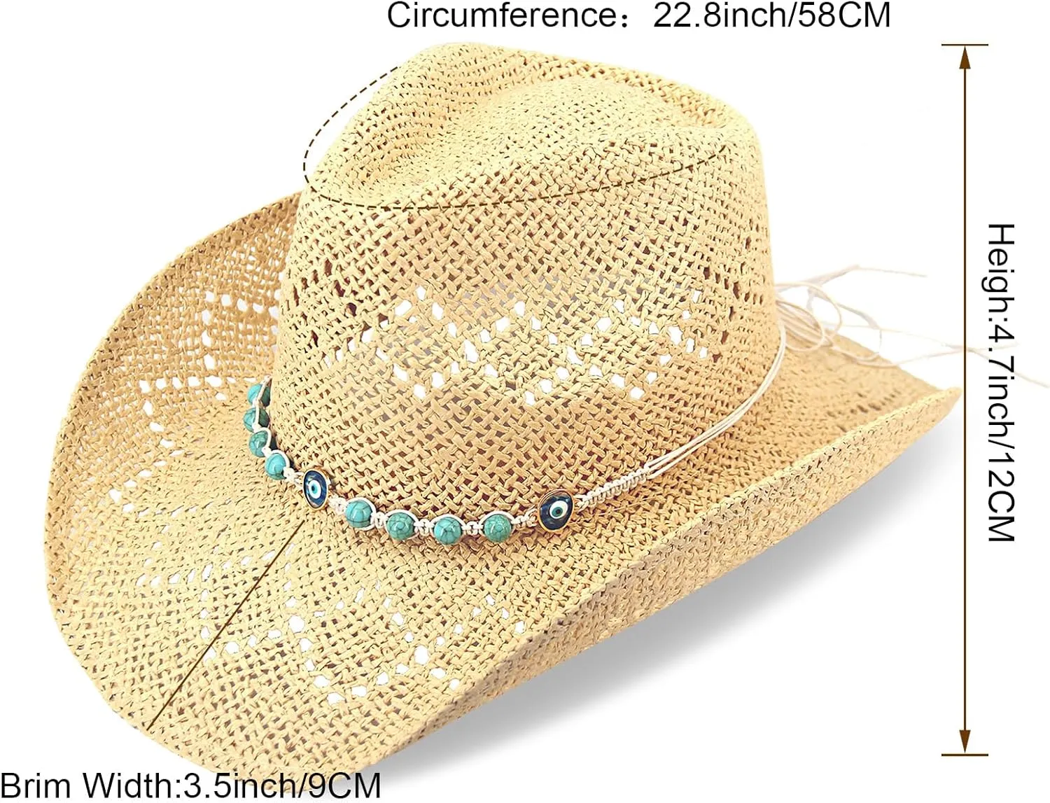 Women's Western Cowgirl Hat Men's Cowboy Hat Straw Cowboy Hat Woven Sun Hat Western HatUnique Two Decorative Bands