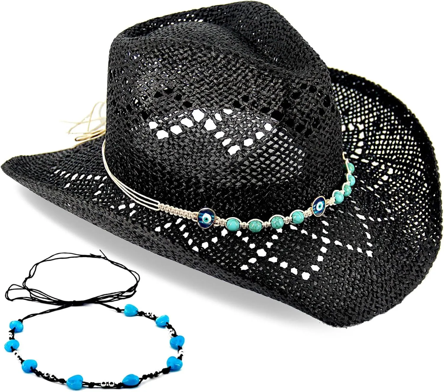 Women's Western Cowgirl Hat Men's Cowboy Hat Straw Cowboy Hat Woven Sun Hat Western HatUnique Two Decorative Bands