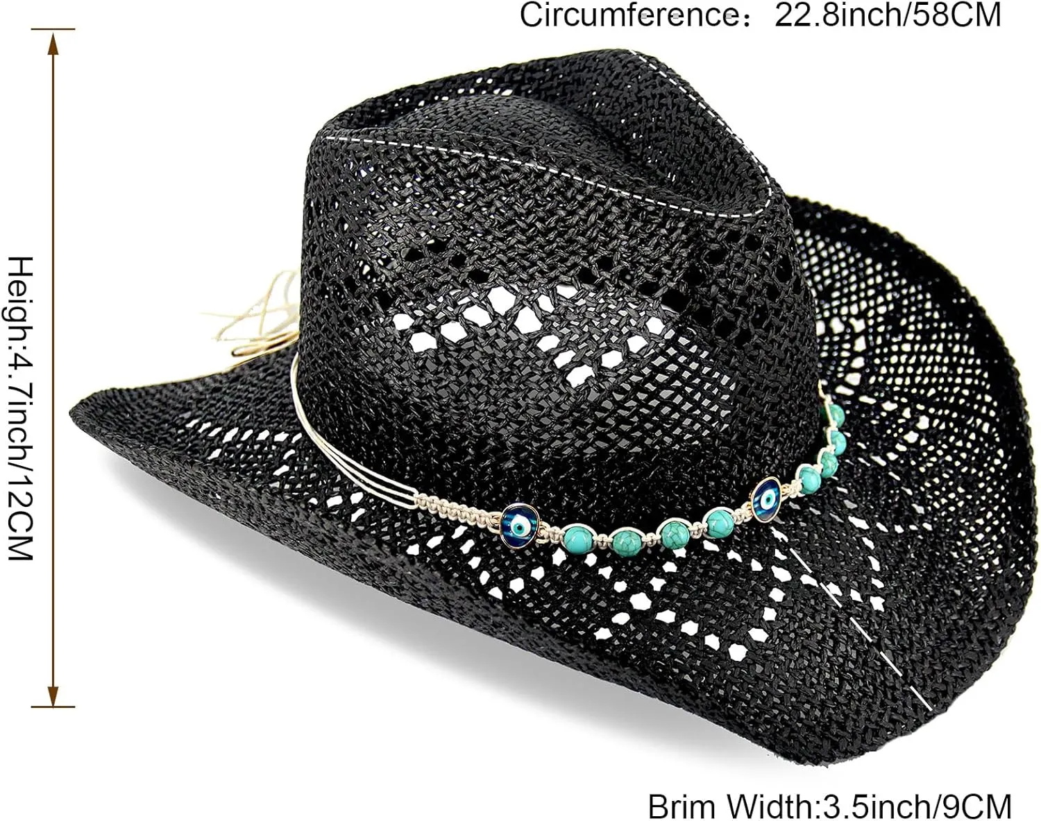 Women's Western Cowgirl Hat Men's Cowboy Hat Straw Cowboy Hat Woven Sun Hat Western HatUnique Two Decorative Bands