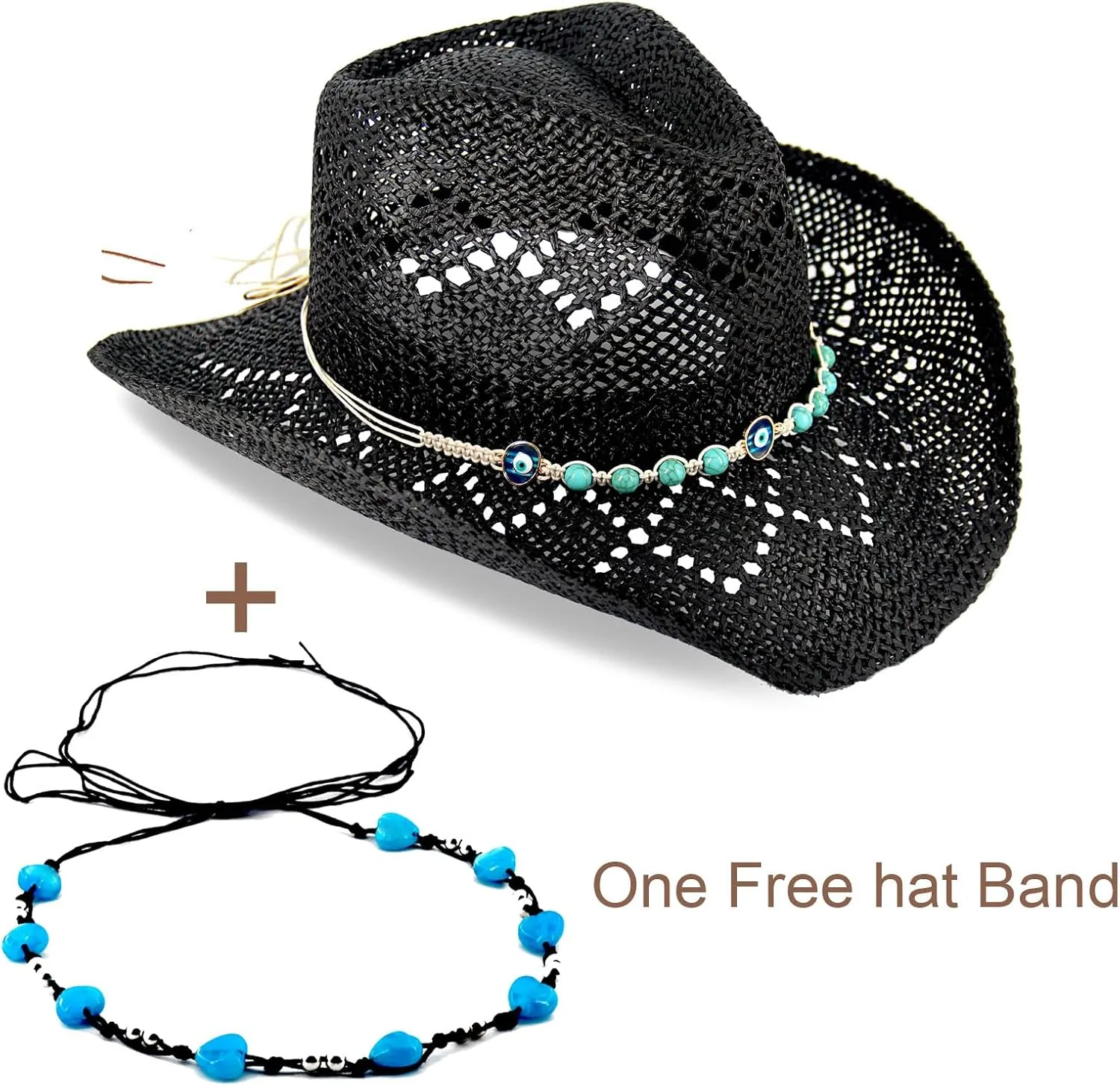 Women's Western Cowgirl Hat Men's Cowboy Hat Straw Cowboy Hat Woven Sun Hat Western HatUnique Two Decorative Bands