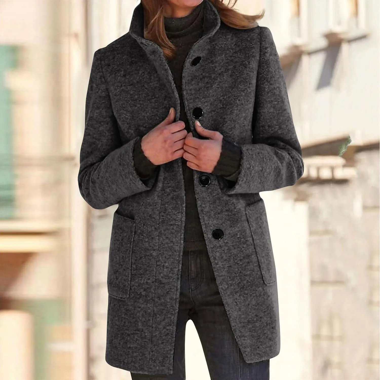 Wool Coats for Women 2024 Plus Size Casual Thicken Stand Collar Single Breasted Winter Jackets with Pockets Fashion