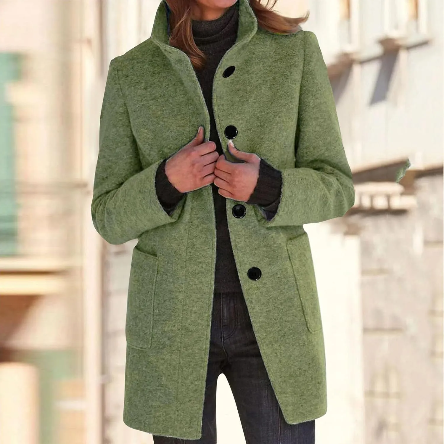 Wool Coats for Women 2024 Plus Size Casual Thicken Stand Collar Single Breasted Winter Jackets with Pockets Fashion