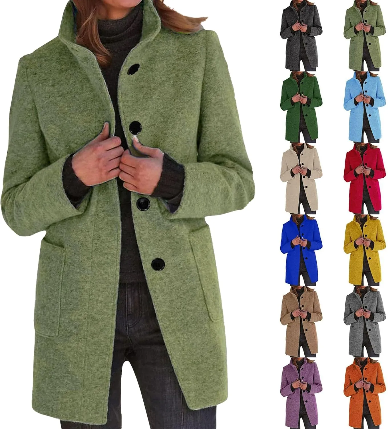 Wool Coats for Women 2024 Plus Size Casual Thicken Stand Collar Single Breasted Winter Jackets with Pockets Fashion
