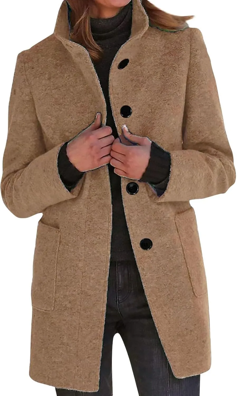 Wool Coats for Women 2024 Plus Size Casual Thicken Stand Collar Single Breasted Winter Jackets with Pockets Fashion