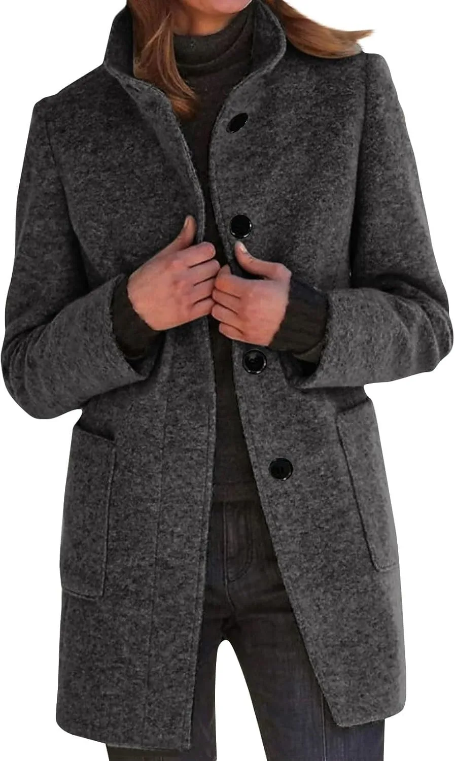Wool Coats for Women 2024 Plus Size Casual Thicken Stand Collar Single Breasted Winter Jackets with Pockets Fashion
