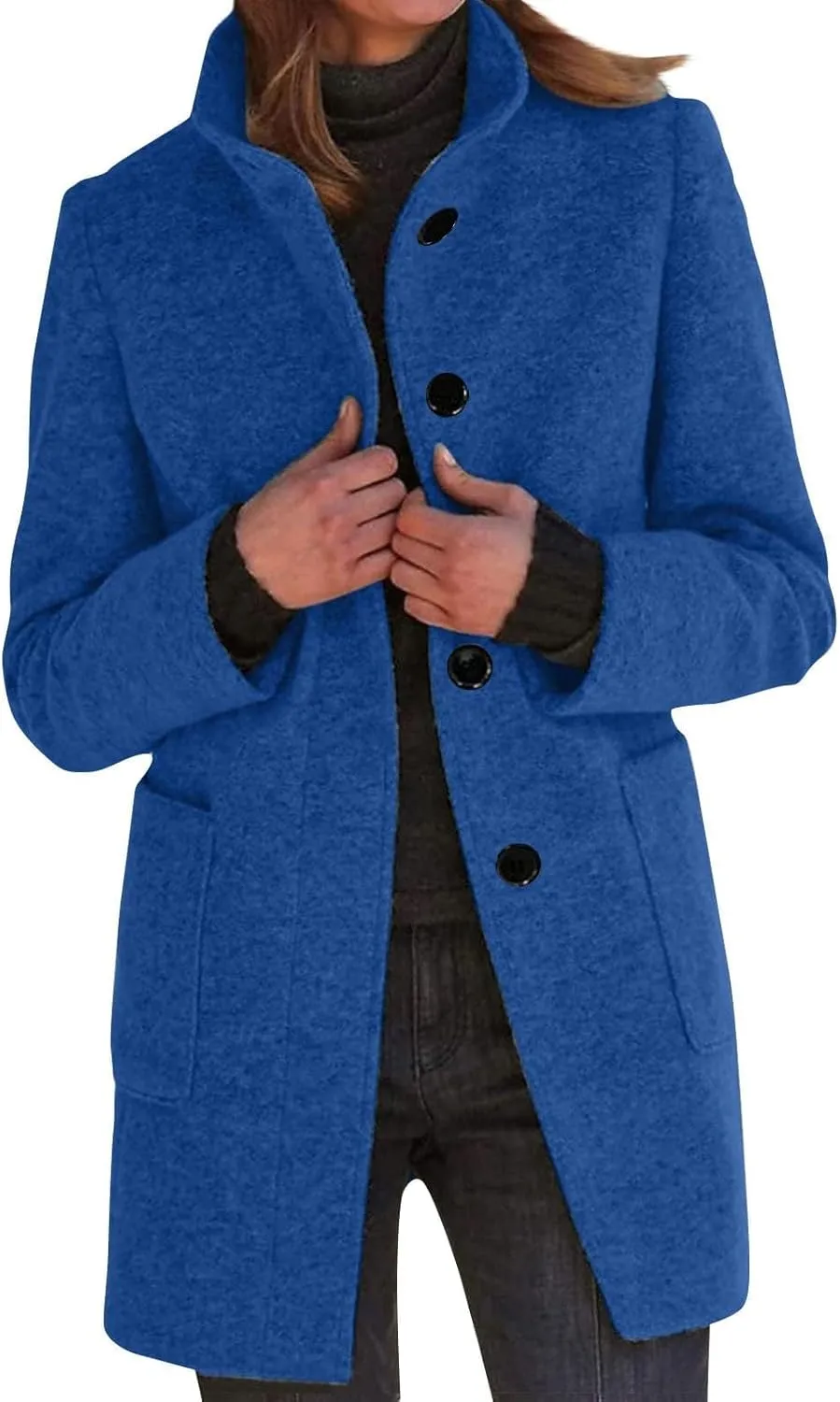 Wool Coats for Women 2024 Plus Size Casual Thicken Stand Collar Single Breasted Winter Jackets with Pockets Fashion