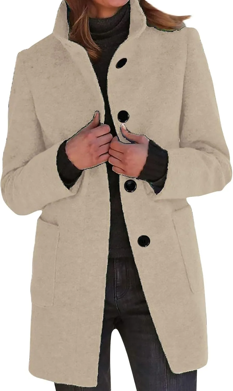 Wool Coats for Women 2024 Plus Size Casual Thicken Stand Collar Single Breasted Winter Jackets with Pockets Fashion