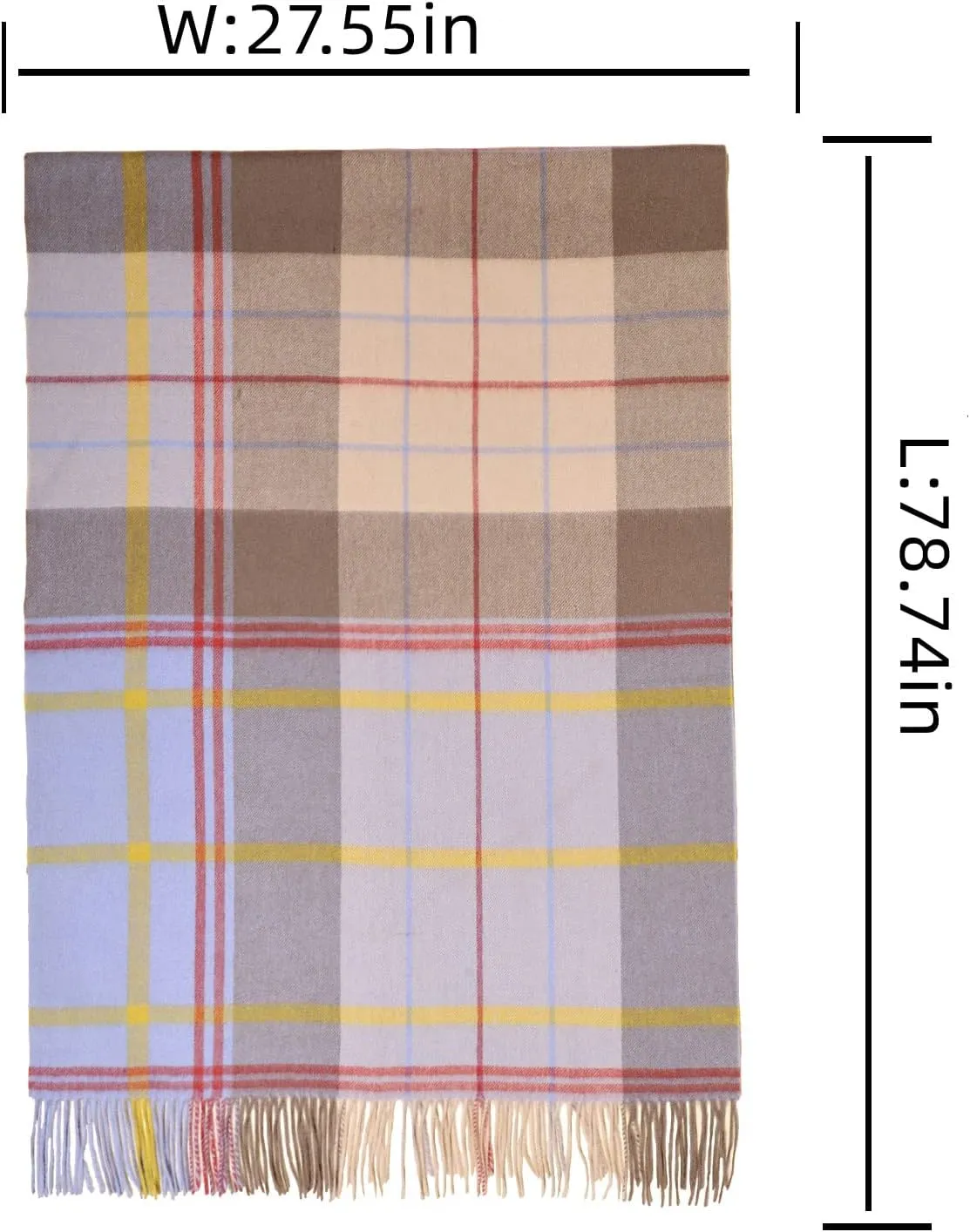 Wool Scarf For Women, Scottish Grid Pashmina Scarf,Women's Fashion Long Shawl, Winter Warm Lattice Large Scarf