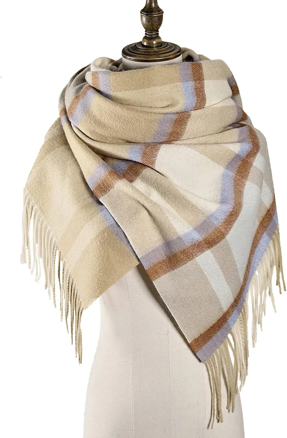 Wool Scarf For Women, Scottish Grid Pashmina Scarf,Women's Fashion Long Shawl, Winter Warm Lattice Large Scarf
