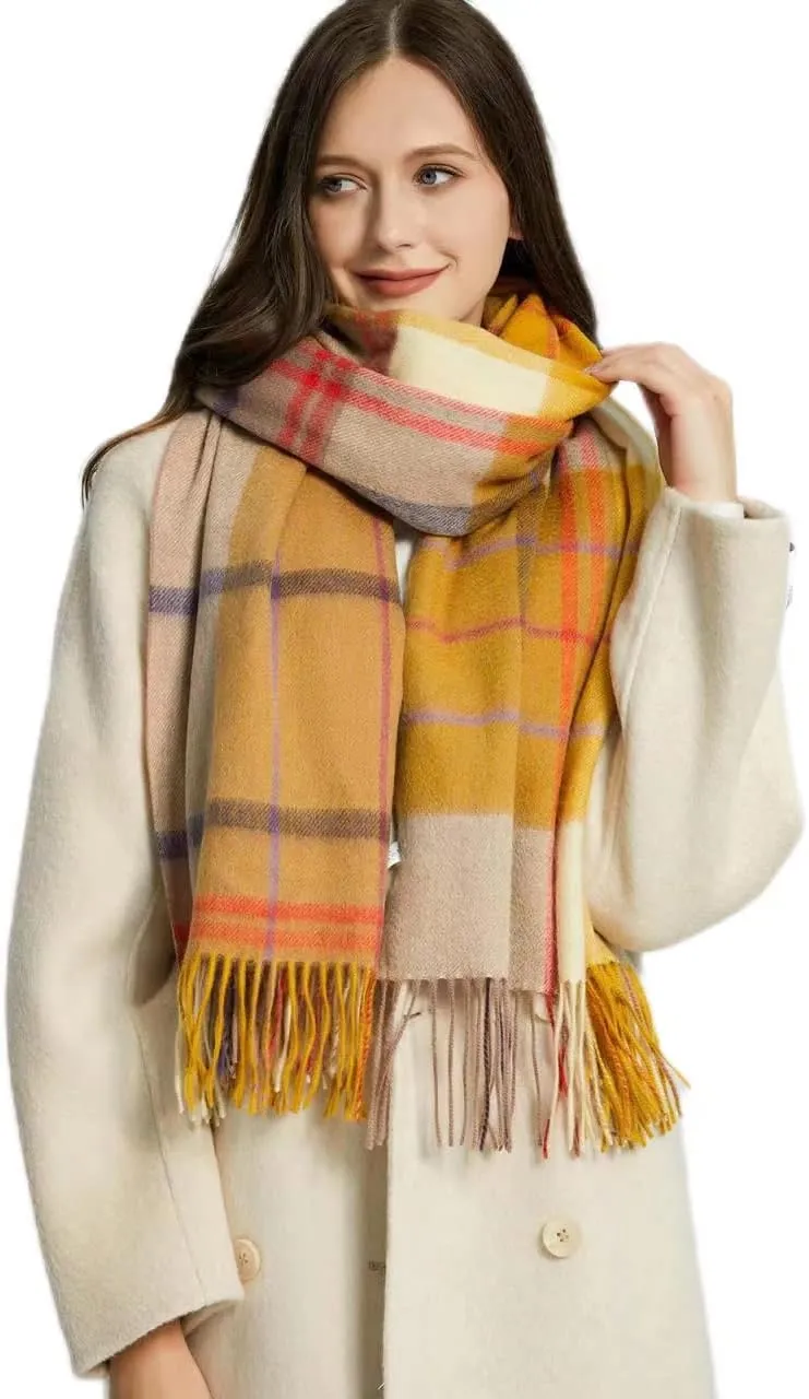 Wool Scarf For Women, Scottish Grid Pashmina Scarf,Women's Fashion Long Shawl, Winter Warm Lattice Large Scarf