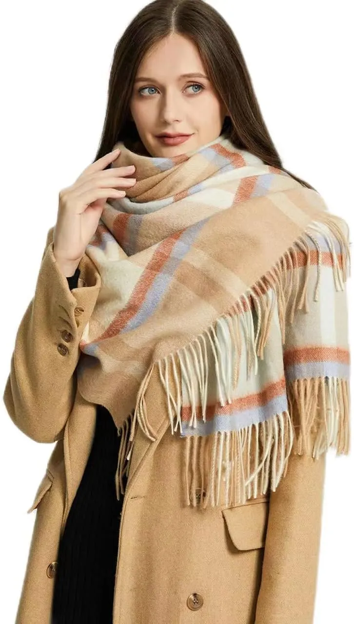 Wool Scarf For Women, Scottish Grid Pashmina Scarf,Women's Fashion Long Shawl, Winter Warm Lattice Large Scarf