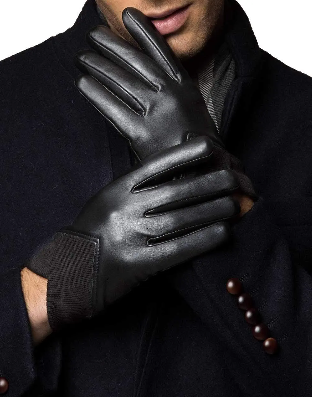 YISEVEN Men's Lambskin Leather Gloves Touchscreen