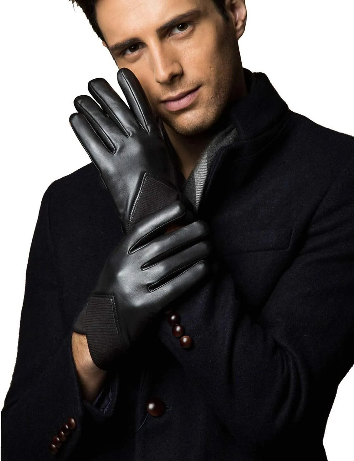 YISEVEN Men's Lambskin Leather Gloves Touchscreen